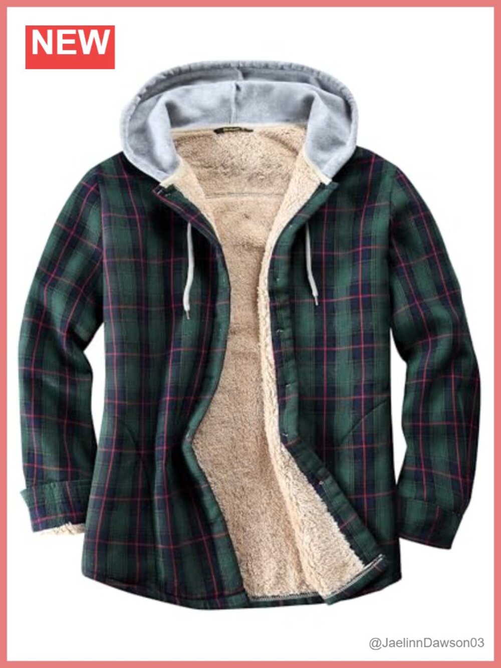 Sherpa Lined Flannel Shirt Jacket Cotton Plaid Hooded Button